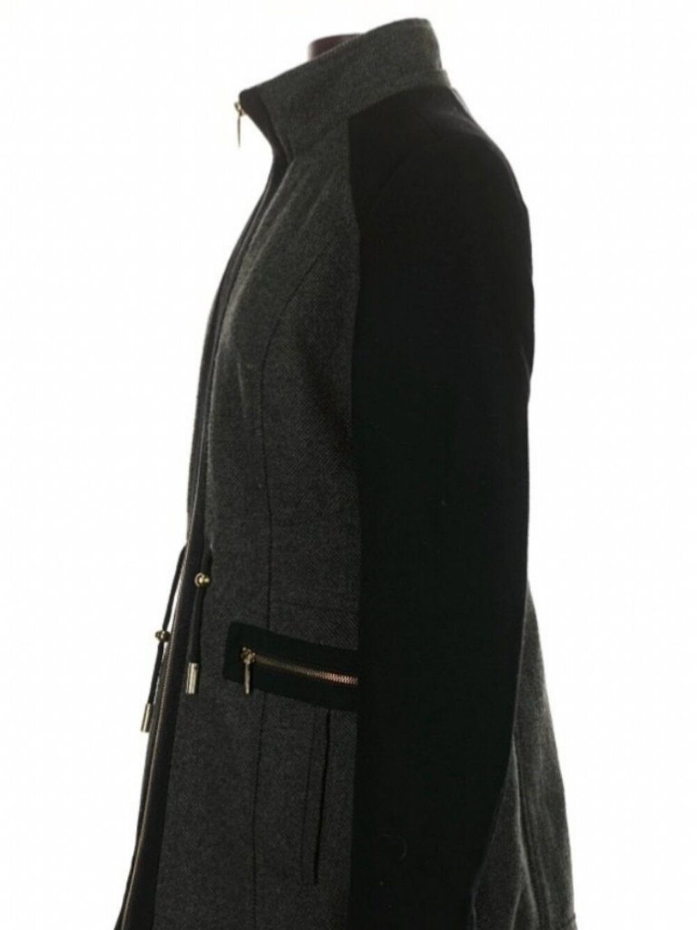 Laundry By Shelli Segal Gray Black Tweed Wool Faux Fur Hood Coat Jacket Size XS - Picture 11 of 12